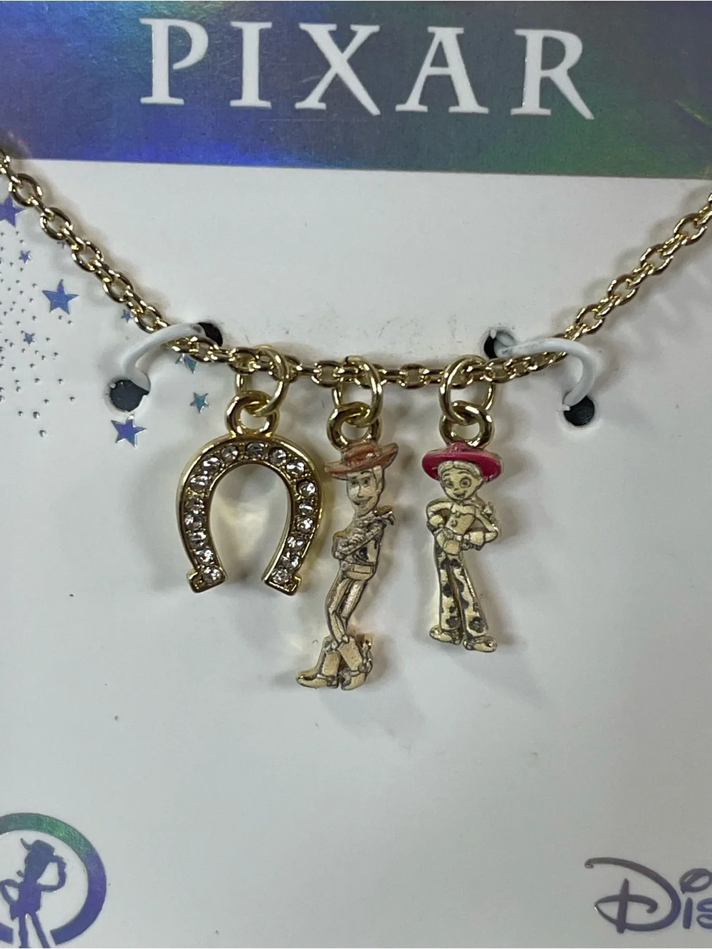 Disney Pixar 30th Anniversary  Woody Jessie Necklace 14k Gold Flash Plated